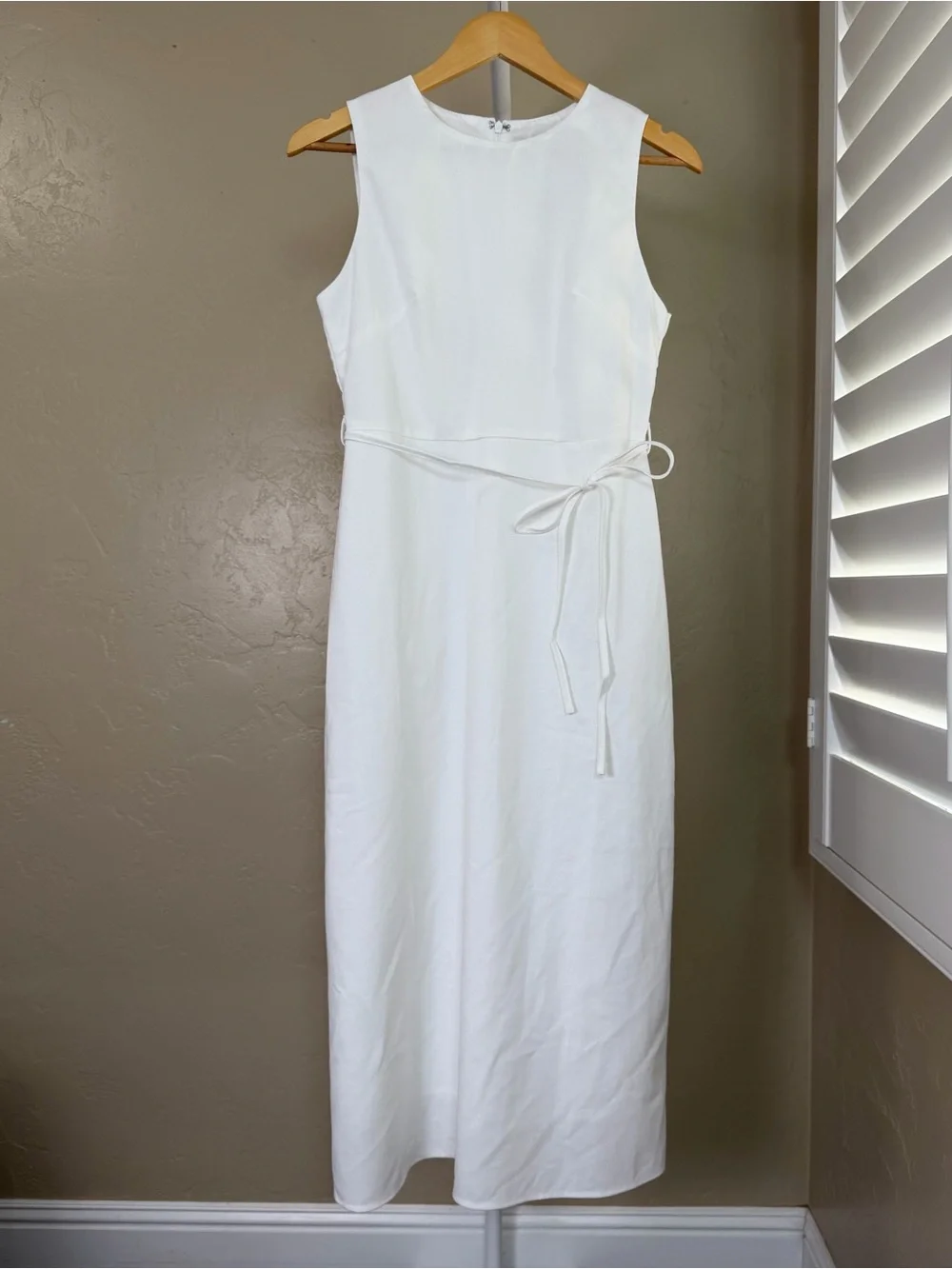 Commense White Linen Blend Sleeveless Midi Maxi Tie Waist Dress Small NWT - Picture 4 of 11